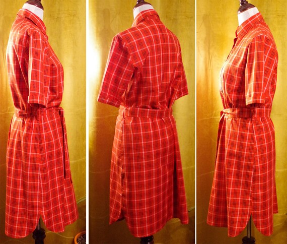 TOMATO 1960's 70's Vintage Bright Red Plaid Cotto… - image 6