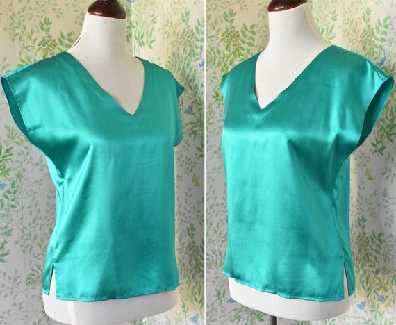 EMERALD 1980's Vintage Solid Bright Teal Green PU… - image 1