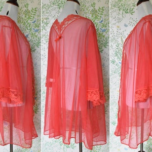 SHEER Red 1960's 70's Vintage Solid Bright Red Sheer Nylon Peignoir ...