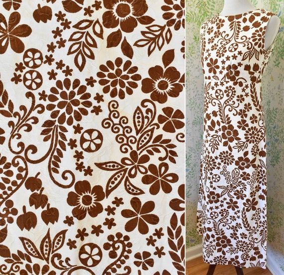 GARDEN Party 1960's 70's Vintage Long Brown + Whi… - image 1