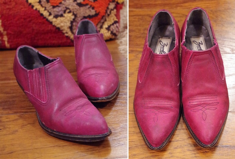 EGGPLANT 1980/'s 90/'s Vintage Deep Purple Dyed Leather Western Ankle Boots Booties by ZODIAC size 4 12 4.5 M