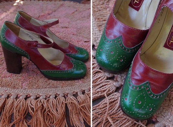 STACKED 1960's 70's Vintage Deep Green + Burgundy… - image 1