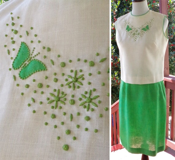 SPRING Green 1960's Vintage Bright Green + White … - image 2