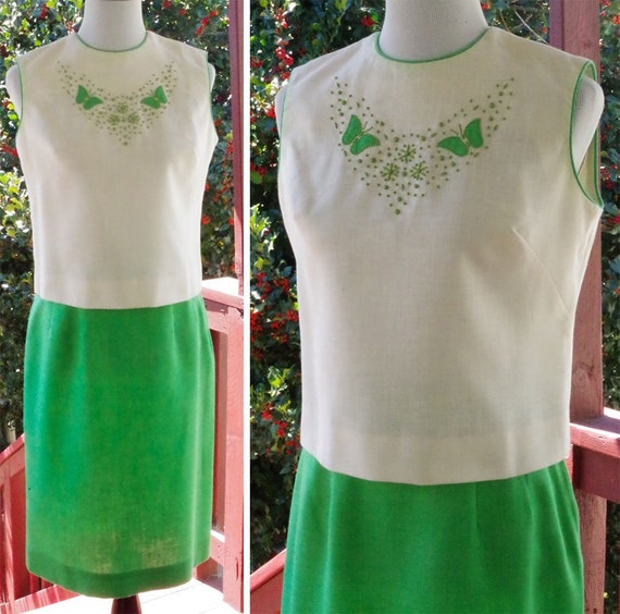 SPRING Green 1960's Vintage Bright Green + White … - image 1