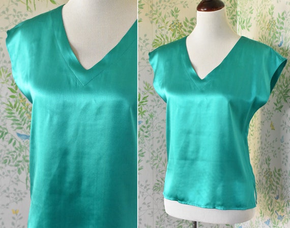 EMERALD 1980's Vintage Solid Bright Teal Green PU… - image 2