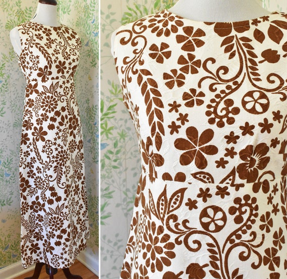 GARDEN Party 1960's 70's Vintage Long Brown + Whi… - image 3