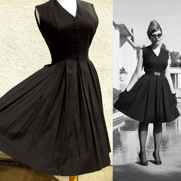 1959 LANZ Original Vintage 1950's Classic Wool Little Black Dress