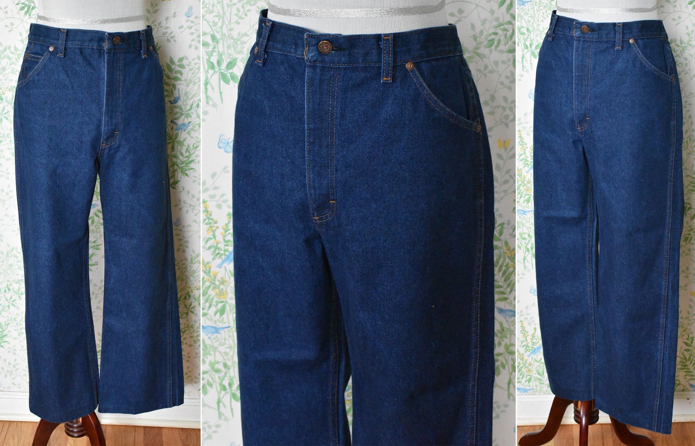 Genuine ROEBUCKS 1970's Vintage Men's Dark Blue High Waist