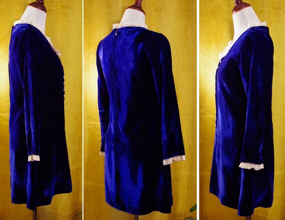 Blue VELVET 1960's Vintage Original Dark Royal Ve… - image 4