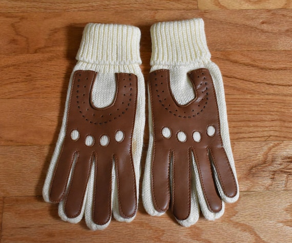 RACING Gloves 1960's 70's Vintage Cream White Acr… - image 1