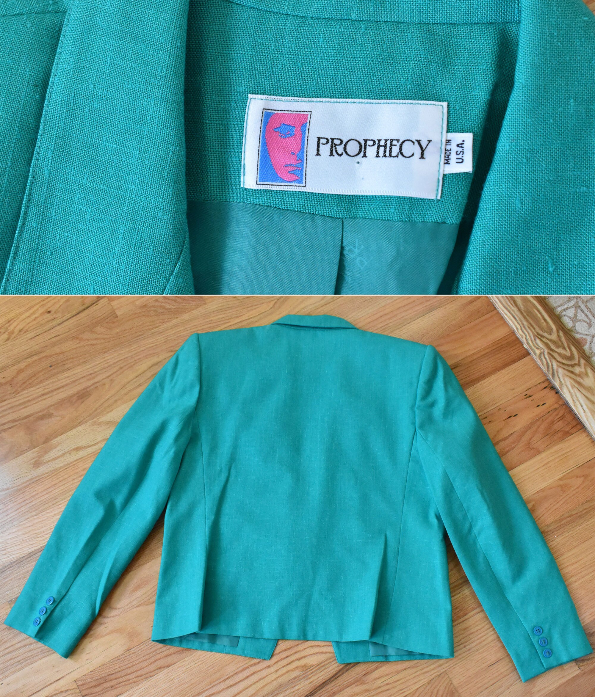 TEAL 1980's Vintage Deep Vibrant Solid Teal Cropped Linen