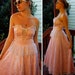 Material GIRL 1980's Vintage Strapless Light Baby Pink + White Full Lace Formal Gown // size Small // by Gunne Sax 