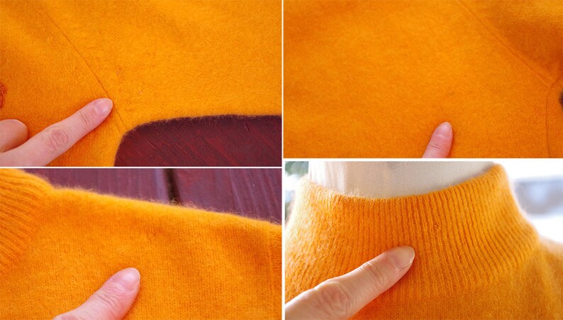 BUTTERFLY 1960/'s Vintage Bright Orange Embroidered Angora Wool Sweater w Back Zipper size Small 34 by PANDA