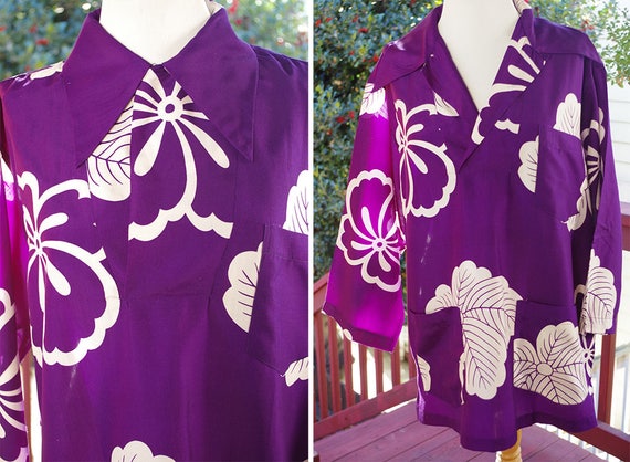 FIJI 1960's 70's Vintage Deep Purple Cotton SILK … - image 3