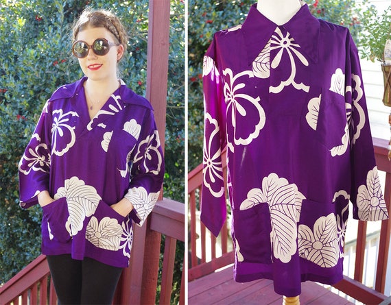 FIJI 1960's 70's Vintage Deep Purple Cotton SILK … - image 1