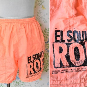HOT Neon 1980's 90's Vintage Bright Neon Orange Heren Zwembroek Shorts // El SQUID Roe // door Carlos 'N Charlies // maat Medium