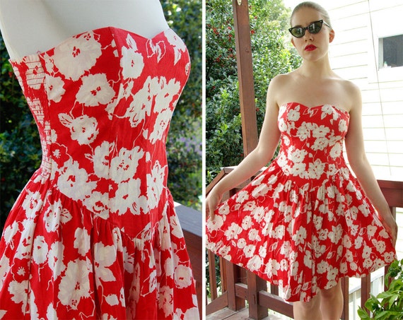 SWEETHEART 1980's does 50's Vintage Red Strapless… - image 1