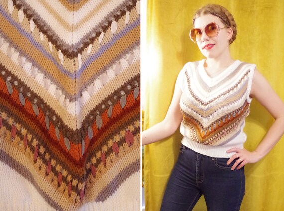 CHEVRON Stripes 1970's 80's Vintage Cream White +