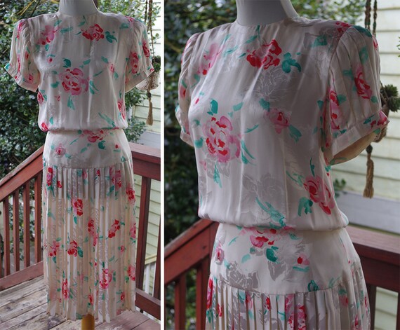 ROSE 1980's does 40's Vintage Cream White + Pink S