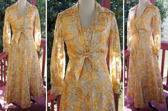 METALLIC Shimmer 1960's 70's Vintage Pale Orange … - image 5