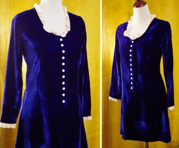 Blue VELVET 1960's Vintage Original Dark Royal Ve… - image 2