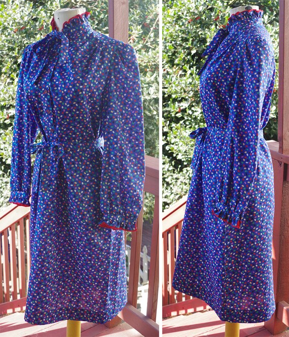 CONFETTI 1970's 80's Vintage Primary Blue Polka D… - image 4