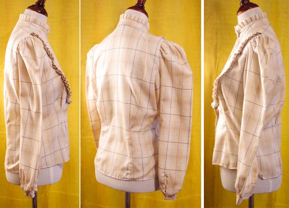 OKLAHOMA 1970's Vintage Beige Plaid Country Weste… - image 5