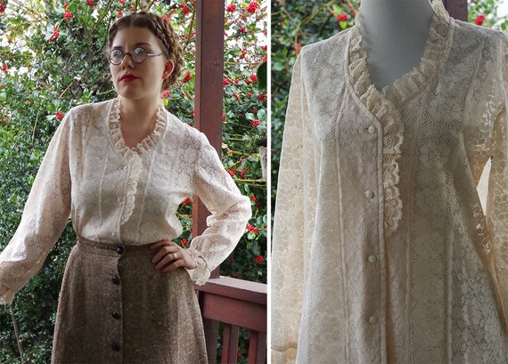 VICTORIAN Revival 1960's 70's Vintage Sheer Cream