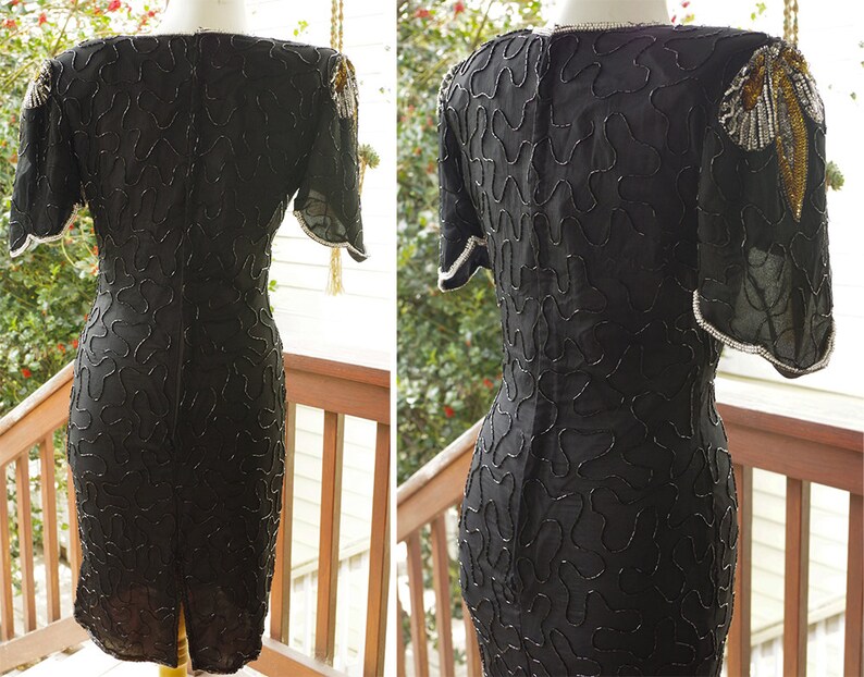 Vintage Black Silk Mini Dress 10 12