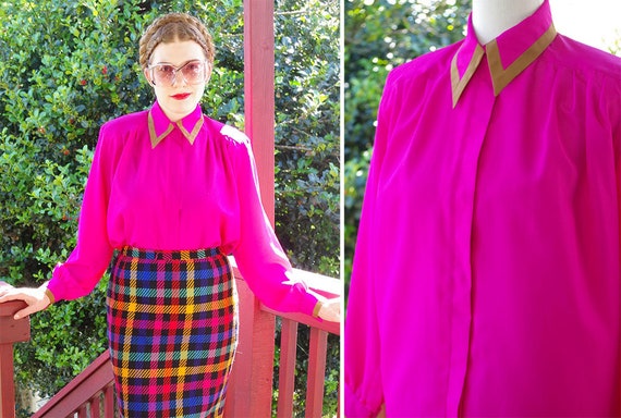 Hot FUSCHIA 1980's Vintage Hot pink + Olive Secret