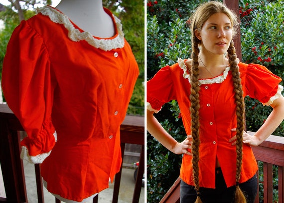 FAIRY TALE 1960's Vintage Tangerine Princess Blous
