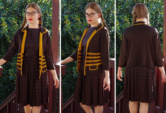 MUSTARD Stripe 1960's Vintage Dark Brown Knit Car… - image 2