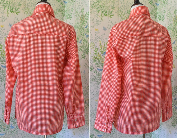 GINGHAM 1960's 70's Vintage Men's Red + White Pla… - image 5