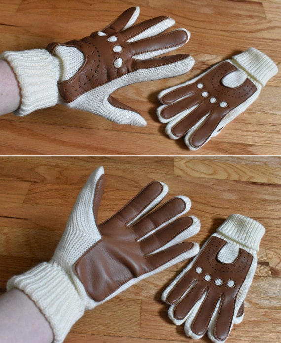 RACING Gloves 1960's 70's Vintage Cream White Acr… - image 4