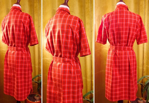 TOMATO 1960's 70's Vintage Bright Red Plaid Cotto… - image 7