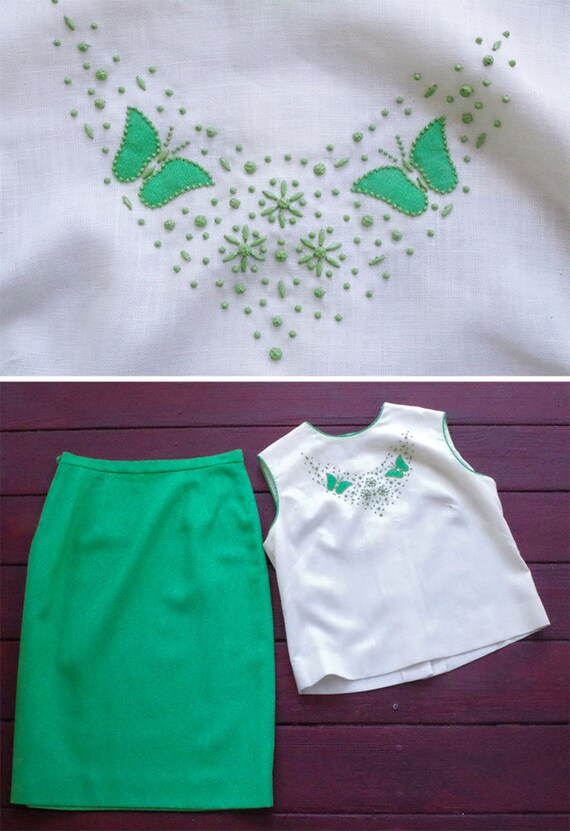 SPRING Green 1960's Vintage Bright Green + White … - image 7