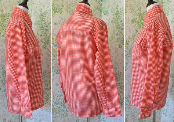 GINGHAM 1960's 70's Vintage Men's Red + White Pla… - image 4