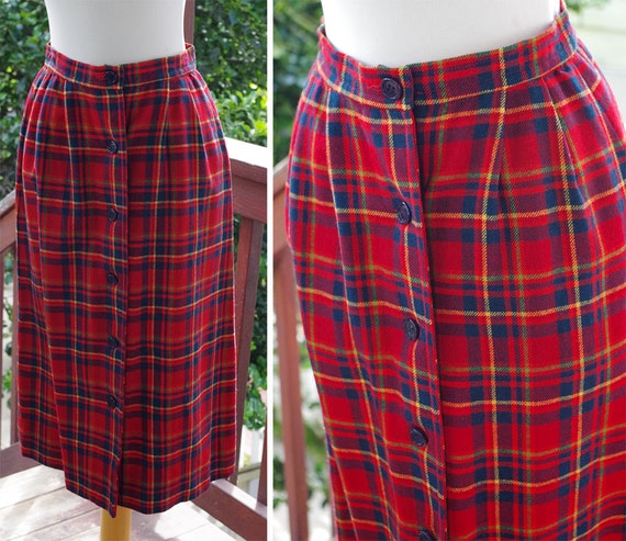 Vintage 1970s Pendleton Orange and Blue Plaid Wool Pencil Skirt Vintage 1970s Pendleton Orange and Blue Plaid Wool Pencil Skirt