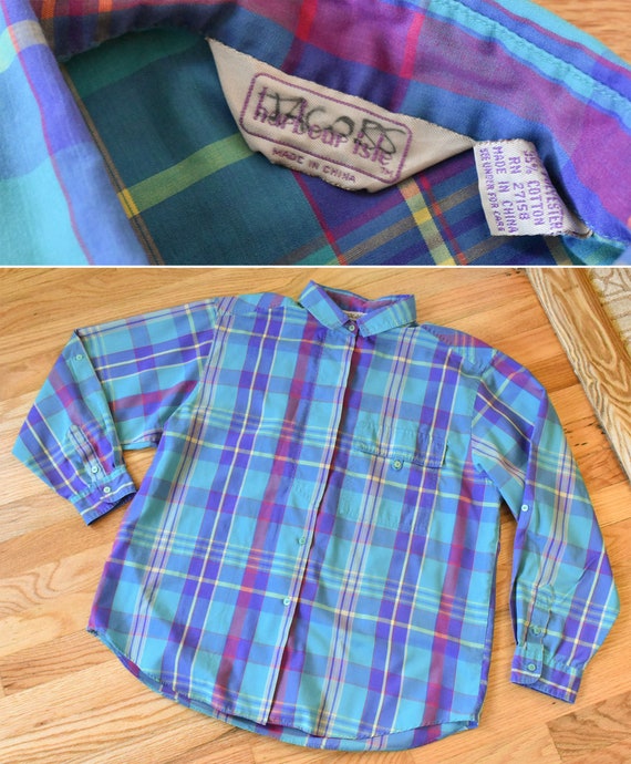 PLAID 1970's 80's Vintage Deep Teal Blue + Purple… - image 9