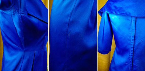 SAPPHIRE Blue 1950's 60's Vintage Deep Blue Satin… - image 8