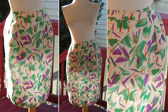 BRUSH Strokes 1980's Vintage White Green + Purple… - image 3