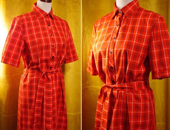 TOMATO 1960's 70's Vintage Bright Red Plaid Cotto… - image 4