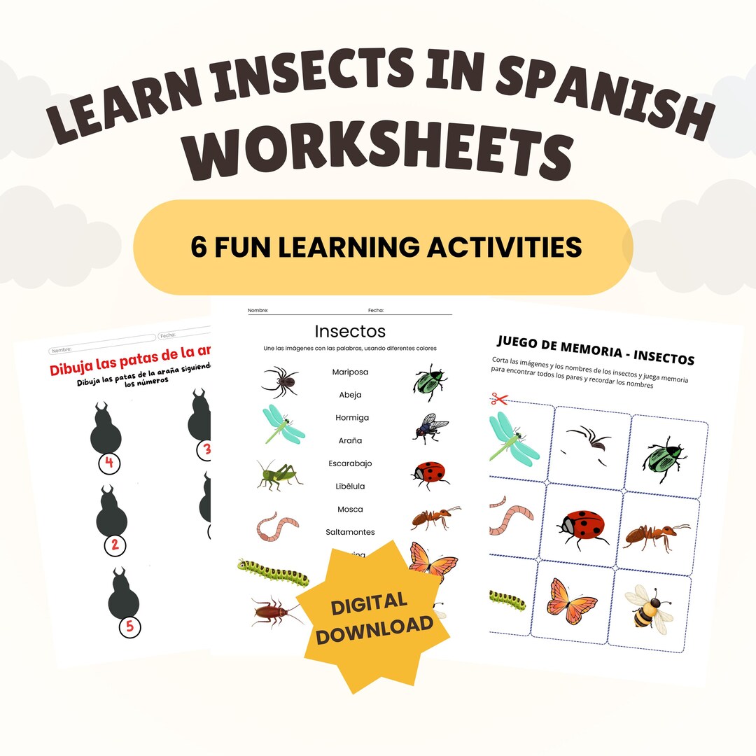 Learn Insects in Spanish Worksheets, Bugs Coloring Book, Homeschooling ...