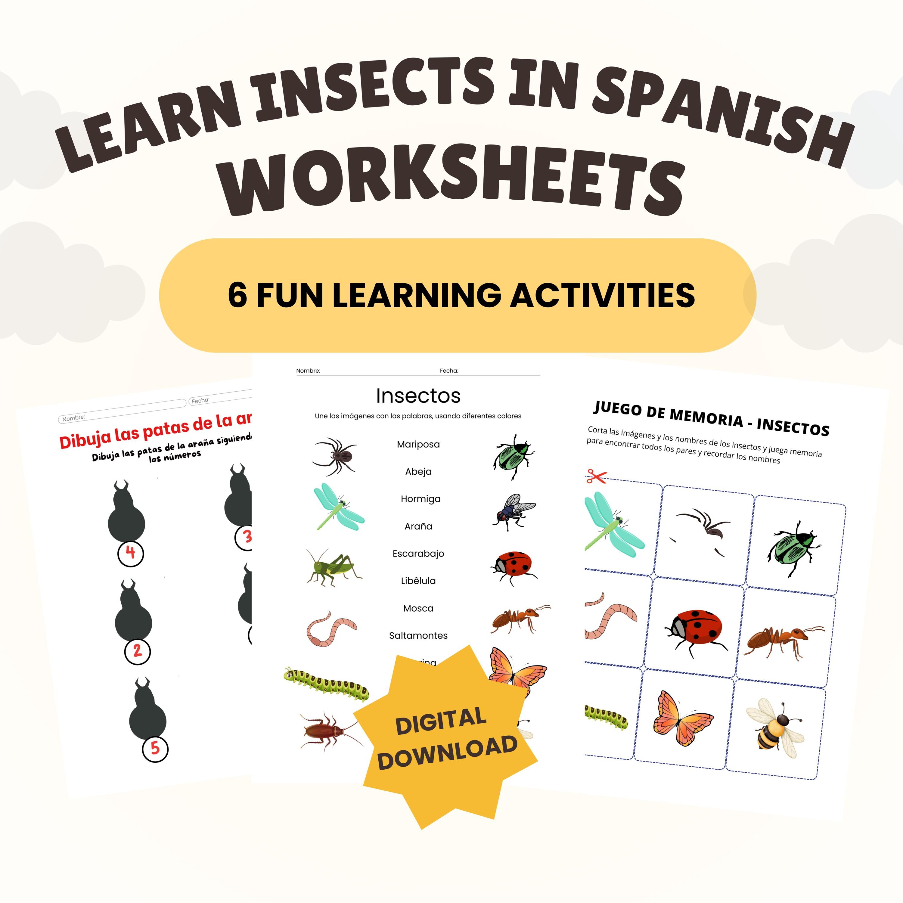 Learn Insects in Spanish Worksheets, Bugs Coloring Book, Homeschooling ...