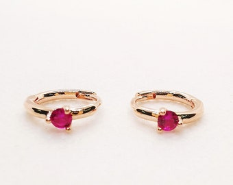 Solitaire Huggie Hoop Earrings Rose Gold Pink