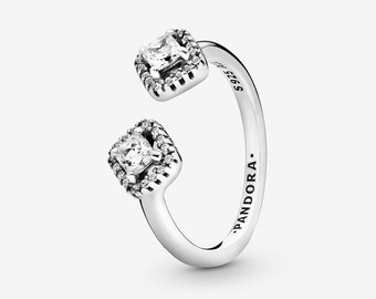 Bague ouverte ALE S925 carrée scintillante en argent, taille 50-58