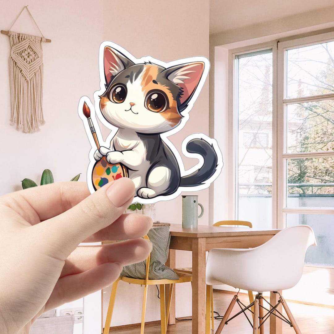 Painting Cat Sticker B | Cat Sticker | Animal Sticker | Waterproof ...