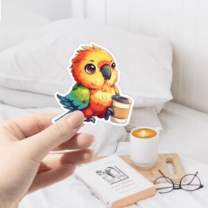 Coffee Parrot Sticker B | Parrot Sticker | Animal Sticker | Waterproof Sticker | Scratch Resistant | Laptop Sticker | Phone Case Sticker