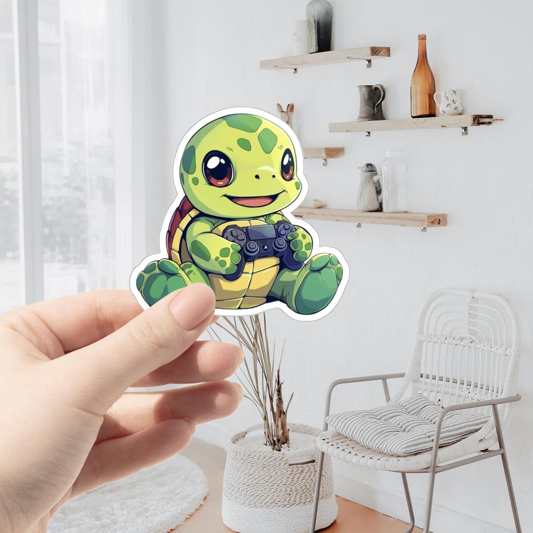 Gamer Turtle Sticker A | Turtle Sticker | Animal Sticker | Waterproof ...