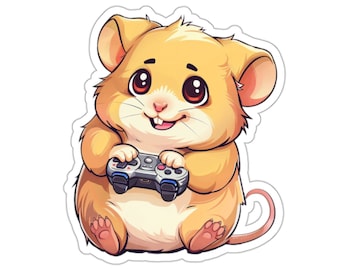 Hamster With Controller 2 Kiss-Cut Stickers